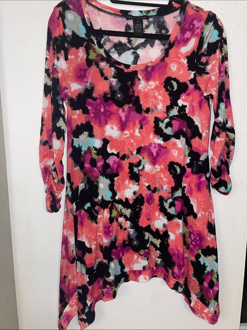 Grace Elements Coral & Black Floral Scoop Neck Tunic